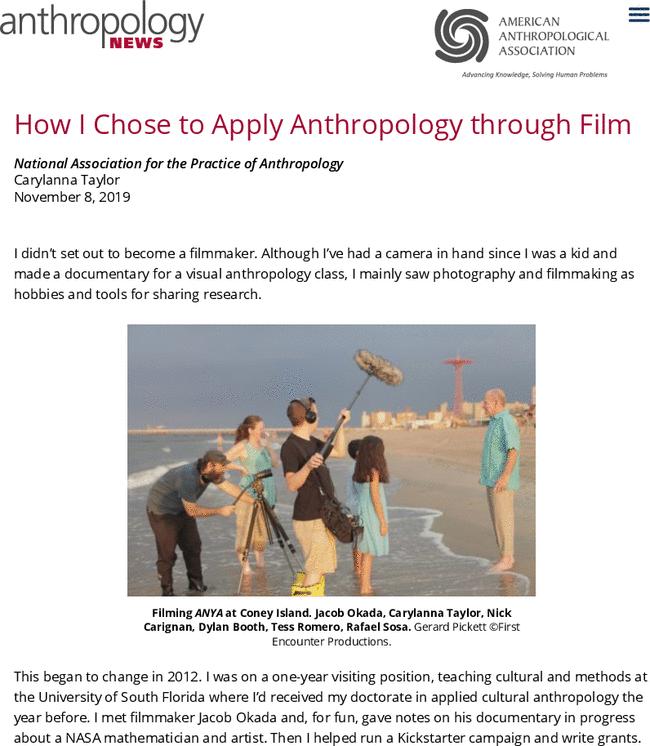 How I Chose to Apply Anthropology through Film