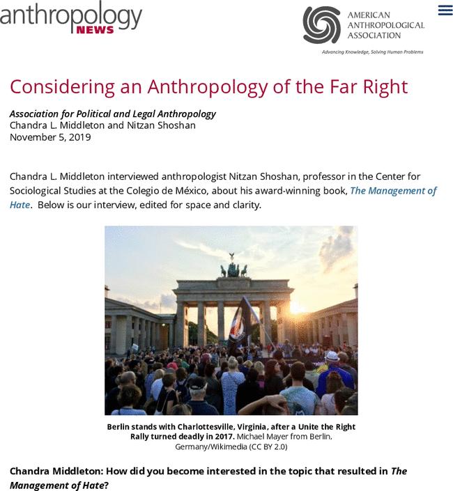 Considering an Anthropology of the Far Right