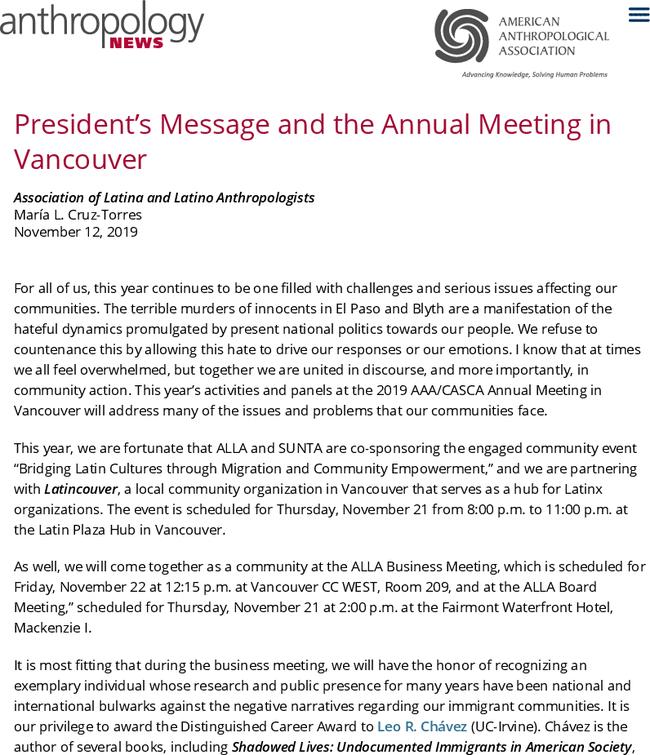 President's Message and the Annual Meeting in Vancouver