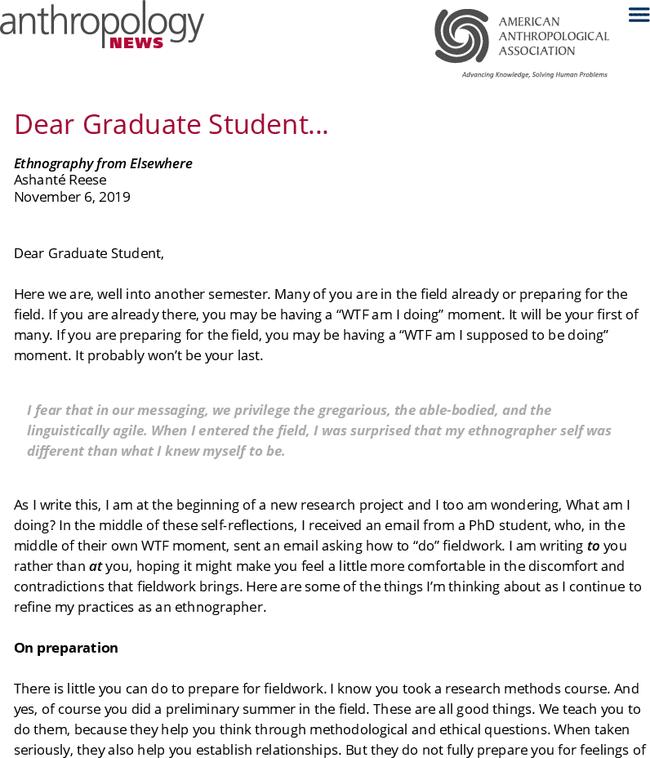 Dear Graduate Student…