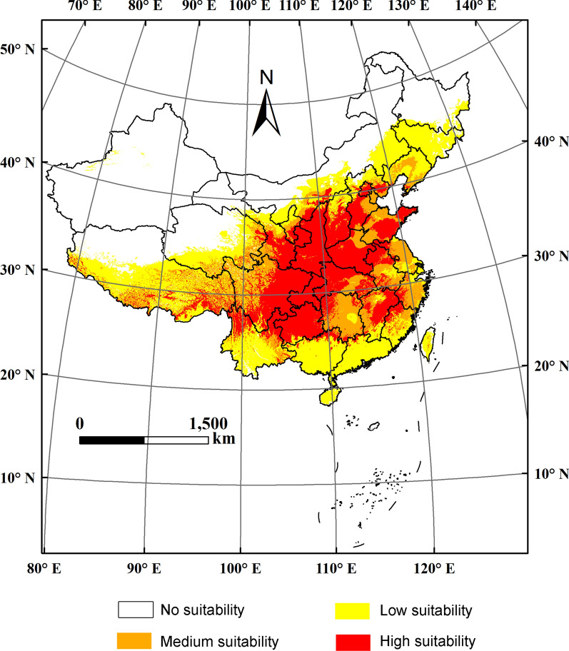 Predicting distribution of Zanthoxylum bungeanum Maxim. in China.