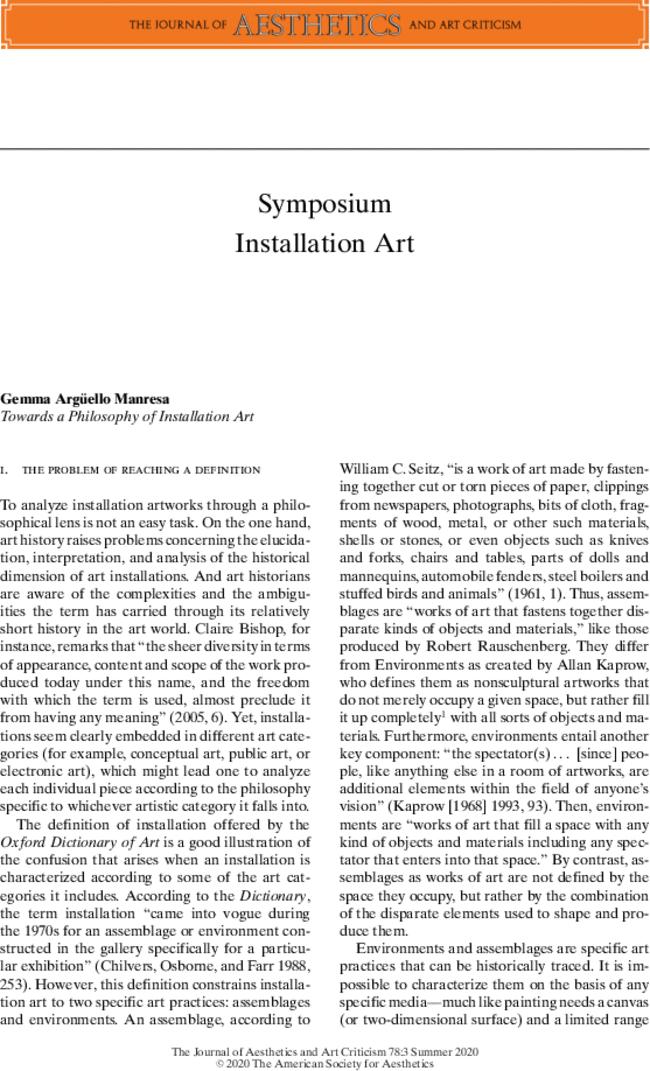 Towards a Philosophy of Installation Art