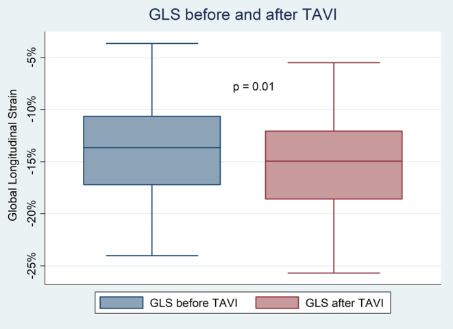 Left ventricular speckle tracking echocardiographic evaluation before and after TAVI.