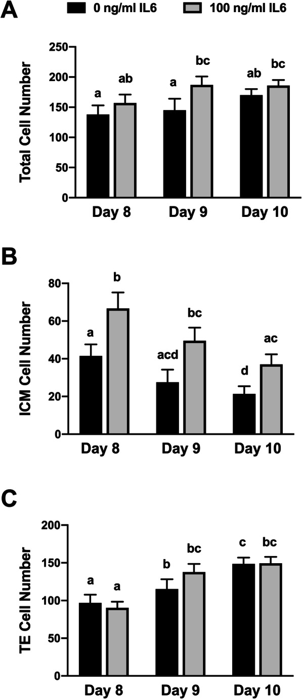 Interleukin-6 promotes primitive endoderm development in bovine blastocysts.