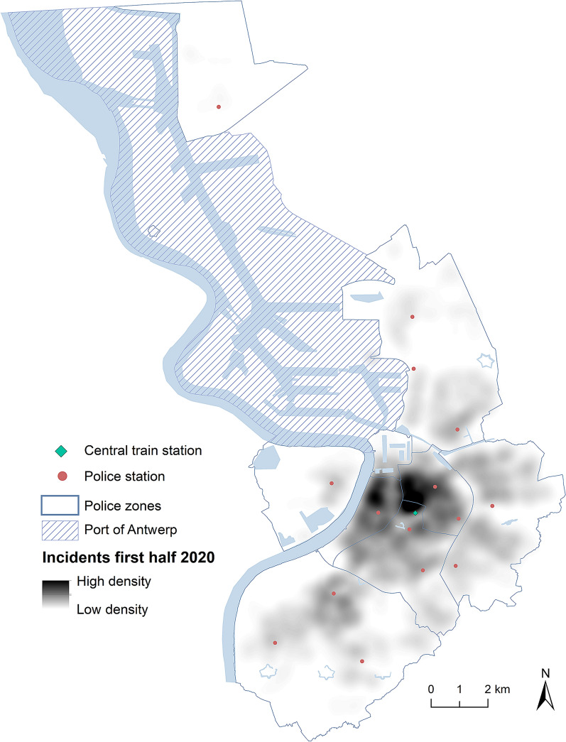 The impact of strict measures as a result of the COVID-19 pandemic on the spatial pattern of the demand for police: case study Antwerp (Belgium).