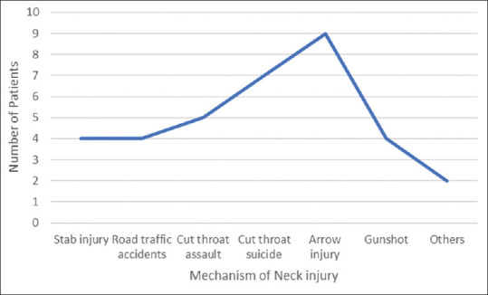 An Audit of Surgical Neck Explorations for Penetrating Neck Injuries in Northwestern Nigeria: Experience from a Teaching Hospital.