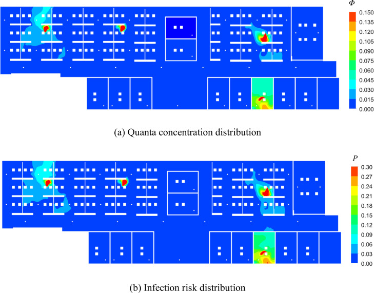 Effective ventilation and air disinfection system for reducing coronavirus disease 2019 (COVID-19) infection risk in office buildings.