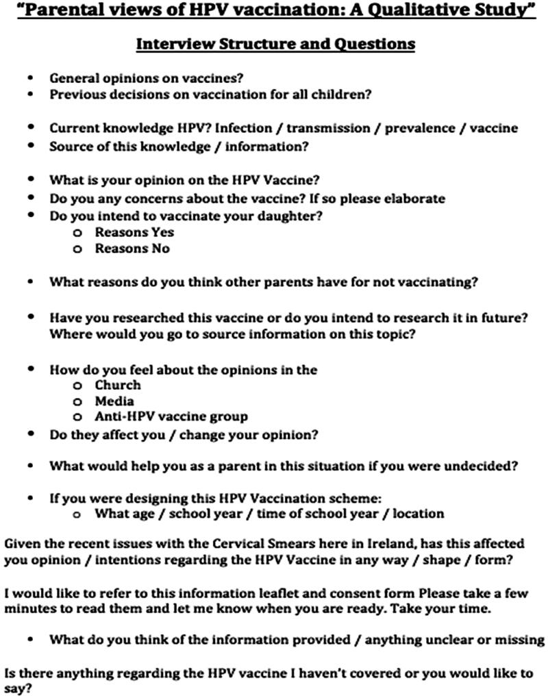 A qualitative study of parental views of HPV vaccination in Ireland.