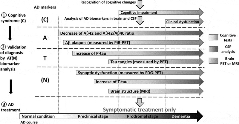 Development of molecular tools for diagnosis of Alzheimer's disease that are based on detection of amyloidogenic proteins.