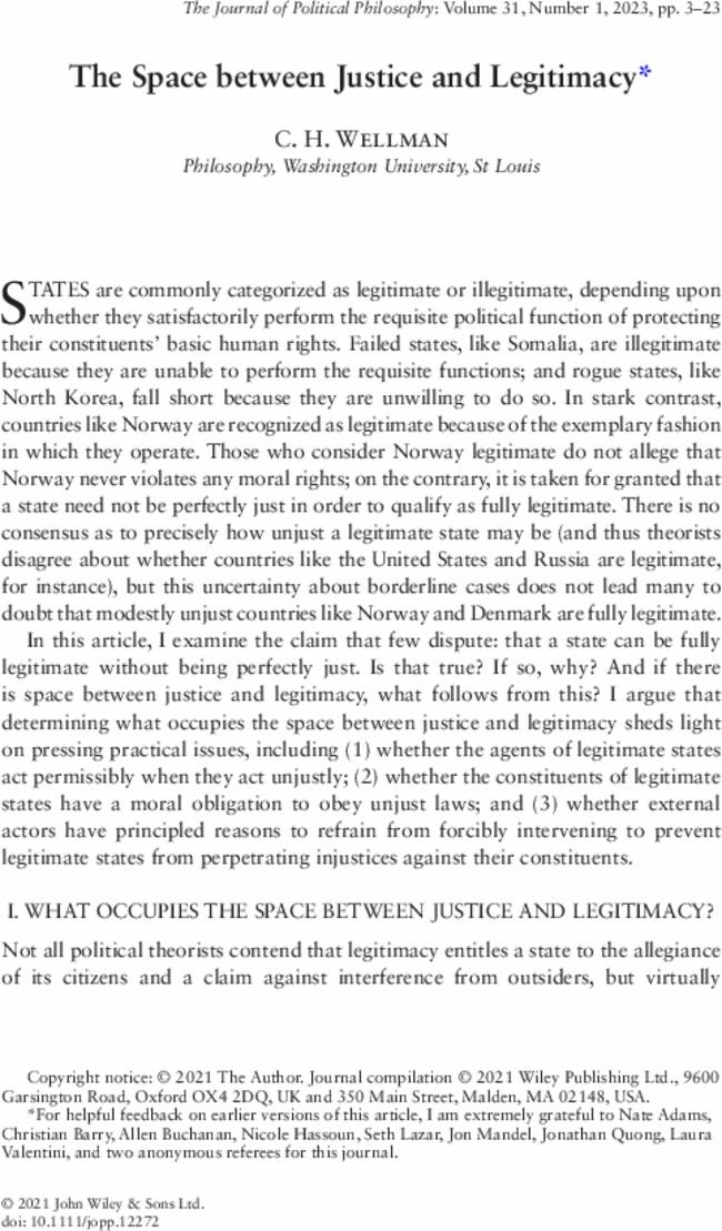 The Space between Justice and Legitimacy*