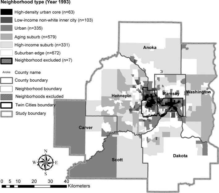 A method for estimating neighborhood characterization in studies of the association with availability of sit-down restaurants and supermarkets.