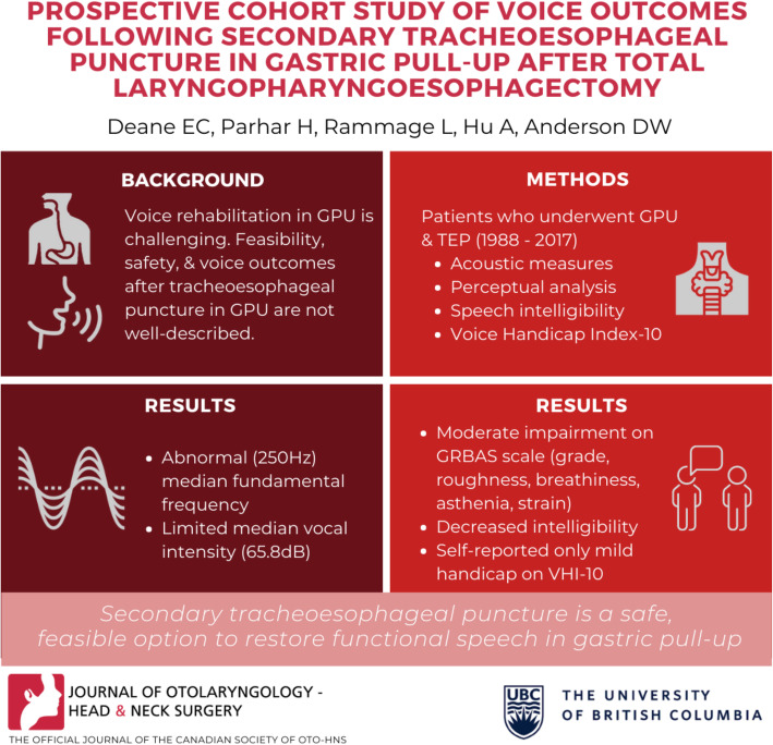 Prospective cohort study of voice outcomes following secondary tracheoesophageal puncture in gastric pull-up reconstruction after total laryngopharyngoesophagectomy.