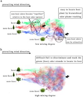 Use of odor by host-finding insects: the role of real-time odor environment and odor mixing degree