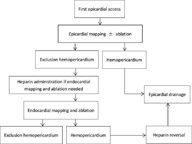 Epicardial mapping and ablation for ventricular arrhythmias in experienced center without onsite cardiac surgery.