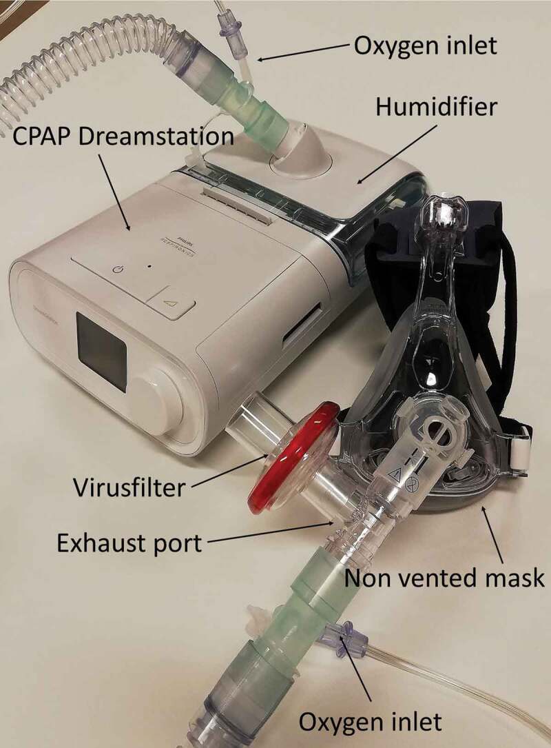 COVID-19 and acute respiratory failure treated with CPAP.