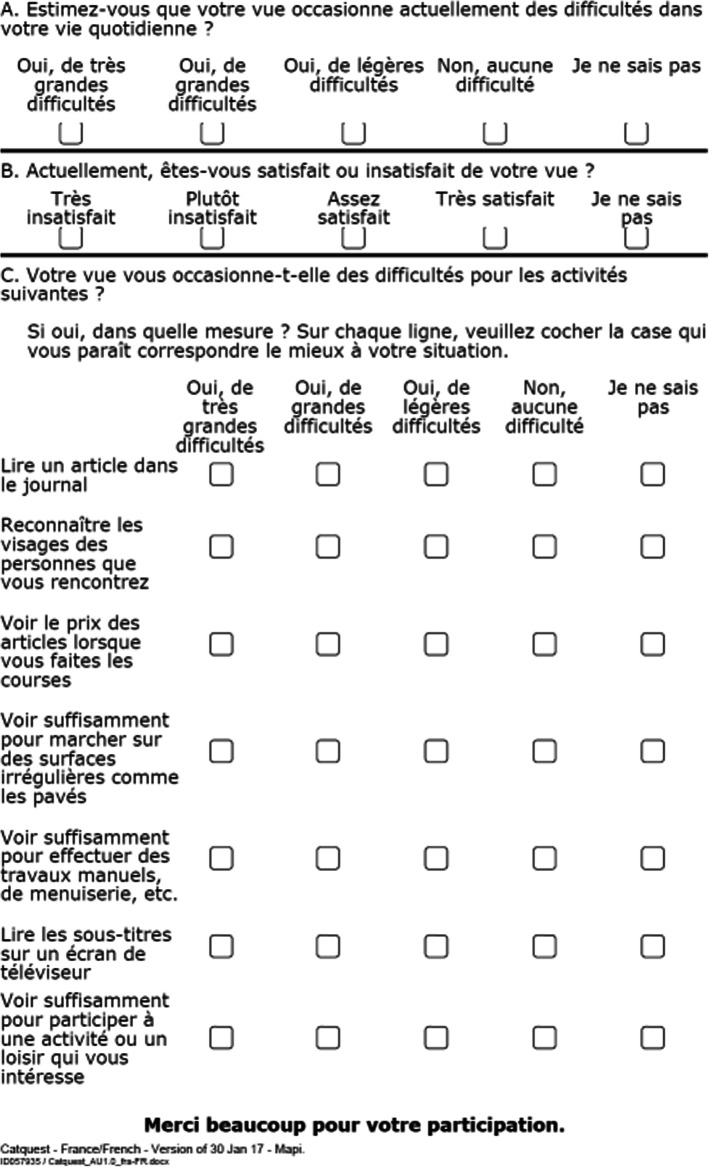 Validity of the French version of Catquest-9SF and use of an electronic notepad for entering patient-reported outcome measures.