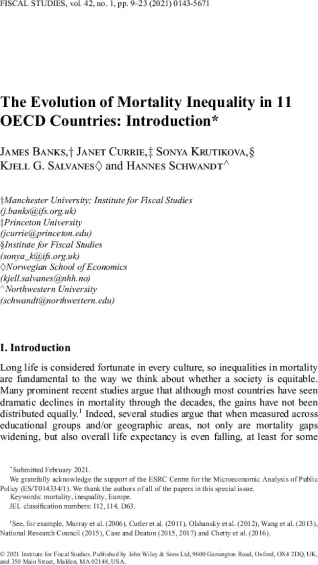 The Evolution of Mortality Inequality in 11 OECD Countries: Introduction*
