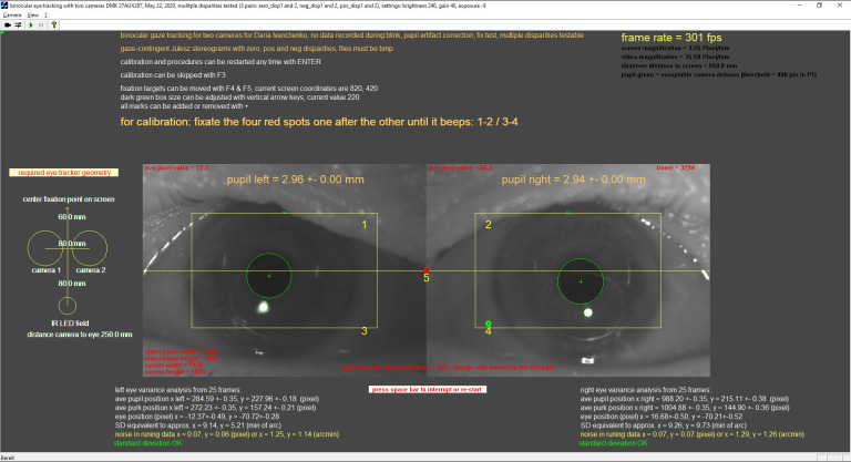 A low-cost, high-performance video-based binocular eye tracker for psychophysical research.