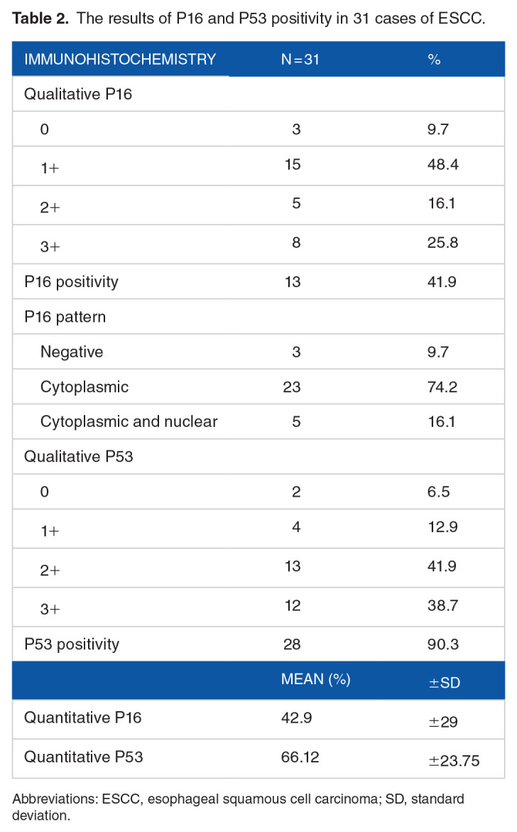 P16 and P53 Expression in Esophageal Squamous Cell Carcinoma: A Brief Report From The Experience of South of Iran, and Review of the Literature.
