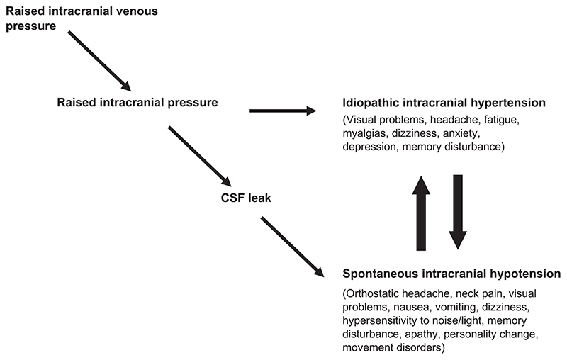 A paradigm for chronic fatigue syndrome: caught between idiopathic intracranial hypertension and spontaneous intracranial hypotension; caused by cranial venous outflow obstruction.