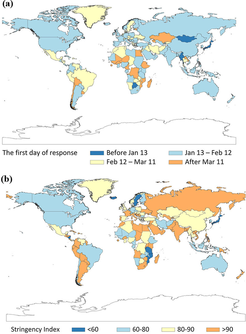 The relationship between time to a high COVID-19 response level and timing of peak daily incidence: an analysis of governments' Stringency Index from 148 countries.