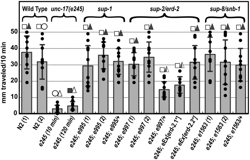 Allele-specific suppression in Caenorhabditis elegans reveals details of EMS mutagenesis and a possible moonlighting interaction between the vesicular acetylcholine transporter and ERD2 receptors.