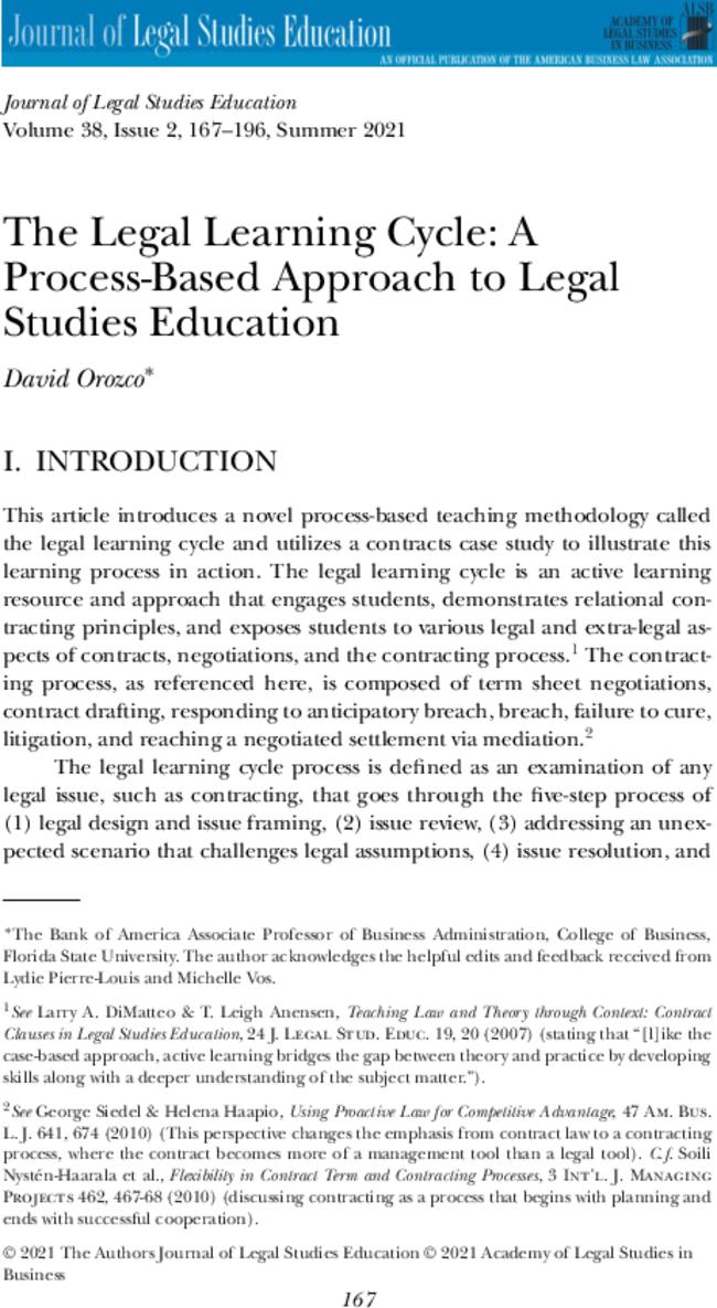 The Legal Learning Cycle: A Process-Based Approach to Legal Studies Education