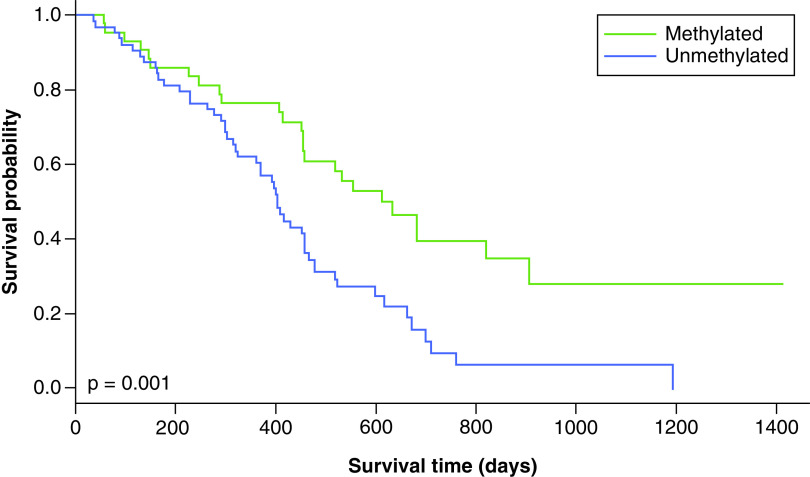 Identifying the optimal cutoff point for MGMT promoter methylation status in glioblastoma.