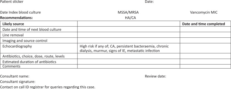 Adherence to a care bundle for <i>Staphylococcus aureus</i> bacteraemia: A retrospective cohort study.