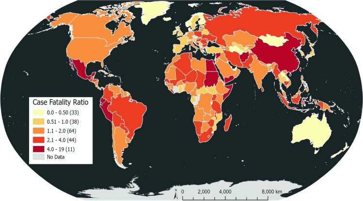 Global COVID-19 case fatality rates influenced by inequalities in human development and vaccination rates.