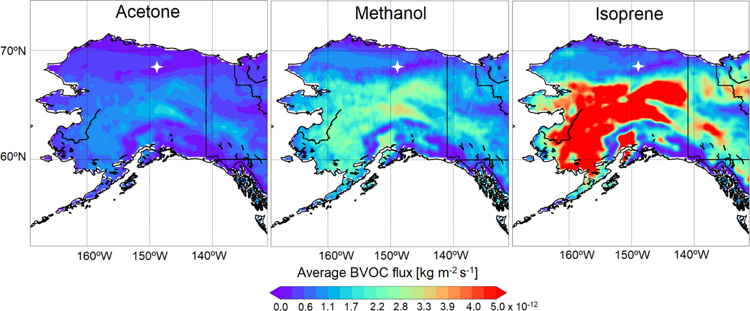 Atmospheric biogenic volatile organic compounds in the Alaskan Arctic tundra: constraints from measurements at Toolik Field Station.