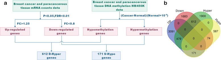 Discovering the key genes and important DNA methylation regions in breast cancer.