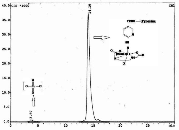 Evaluation of [<sup>99m</sup>Tc][Tc-HYNIC/EDDA]-Tyr as a target for metabolic tumor imaging in B16F10 melanoma tumor.