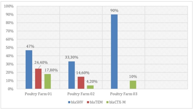 Production of extended-spectrum beta-lactamases in <i>Escherichia coli</i> isolated from poultry in Rio de Janeiro, Brazil.