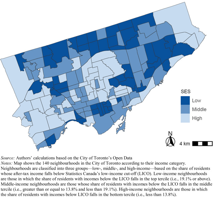 Socioeconomic Variation in the Relationship Between Neighbourhoods' Built Environments and the Spread of COVID-19 in Toronto, Canada.