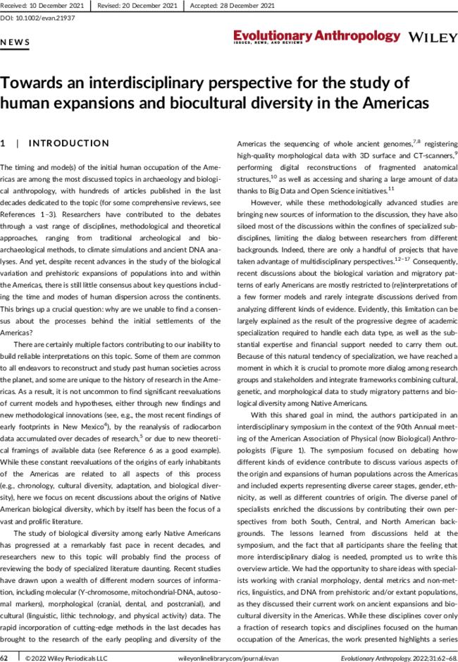 Towards an interdisciplinary perspective for the study of human expansions and biocultural diversity in the Americas