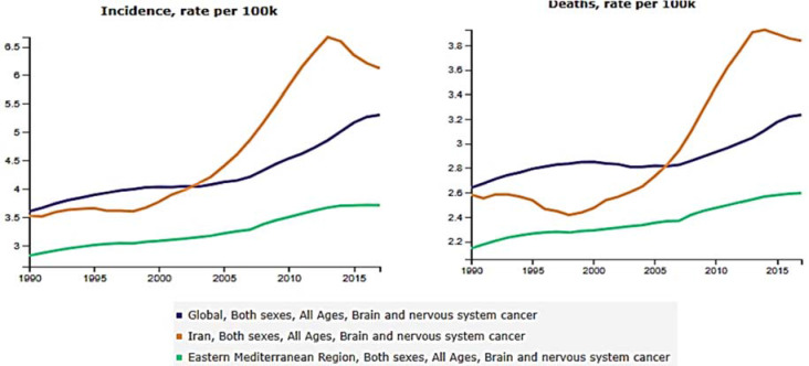Trend of incidence and mortality of brain and central nervous system cancer in Iran from 1990 to 2017: A global burden of disease-based study.