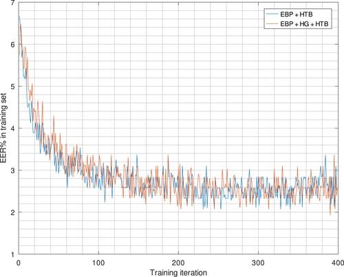 Discriminative training of spiking neural networks organised in columns for stream-based biometric authentication