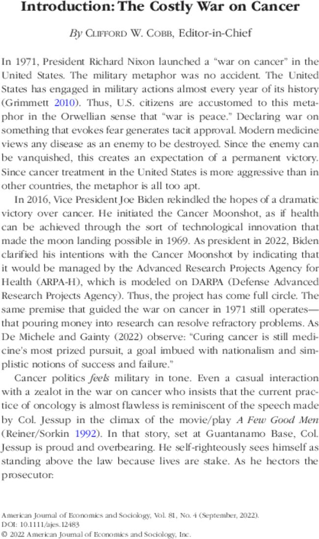 Introduction: The Costly War on Cancer