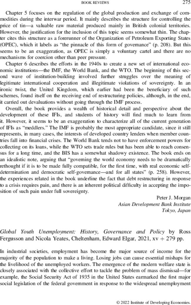 Global Youth Unemployment: History, Governance and Policy by  Ross Fergusson and  Nicola Yeates, Cheltenham, Edward Elgar,  2021, xv + 279 pp.