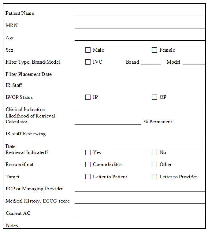 Blueprint for Implementing and Improving Eligible Inferior Vena Cava Filter Retrieval Across Institutions.