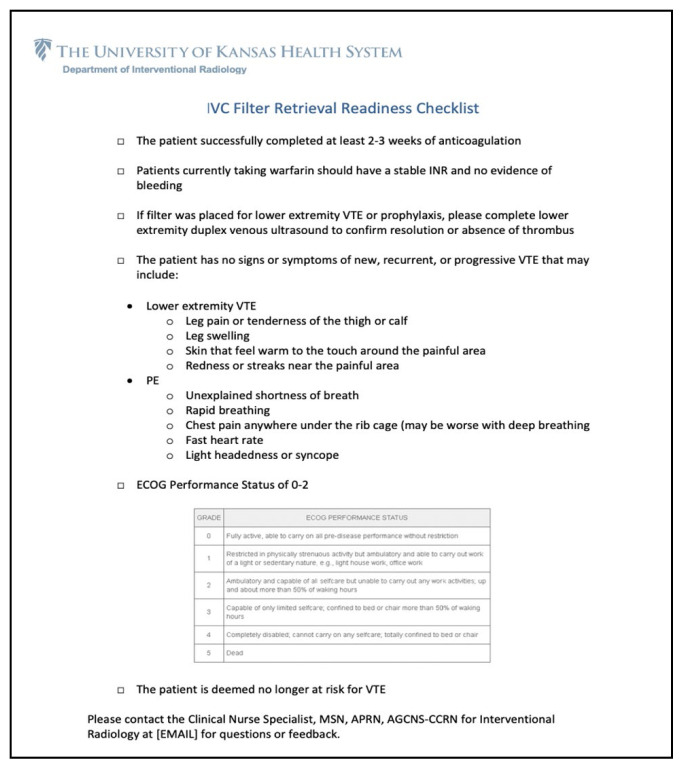 Blueprint for Implementing and Improving Eligible Inferior Vena Cava Filter Retrieval Across Institutions.