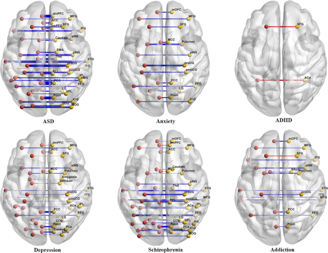Reduced homotopic interhemispheric connectivity in psychiatric disorders: evidence for both transdiagnostic and disorder specific features.
