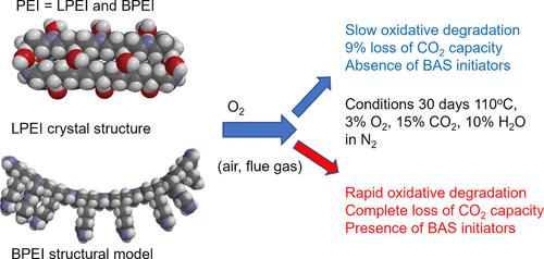 CO2 Capture with PEI: A Molecular Modeling Study of the Ultimate Oxidation Stability of LPEI and BPEI