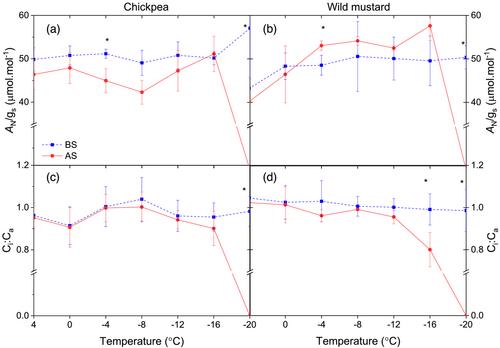 Freezing stress induces changes in the morphophysiological of chickpea and wild mustard seedlings