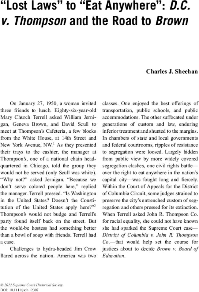 “Lost Laws” to “Eat Anywhere”: D.C. v. Thompson and the Road to Brown