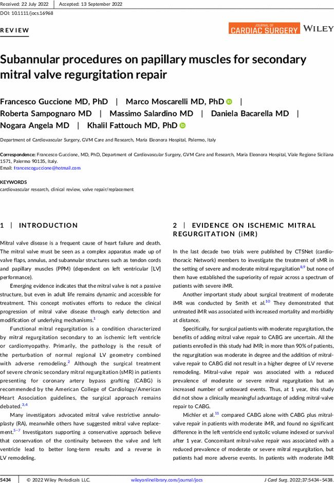 Subannular procedures on papillary muscles for secondary mitral valve regurgitation repair