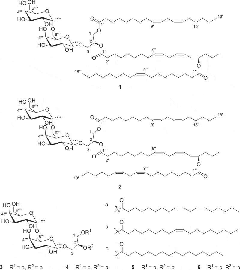 Glyceroglycolipids from the solid culture of <i>Ophiocordyceps sinensis</i> strain LY34 isolated from Tibet of China.