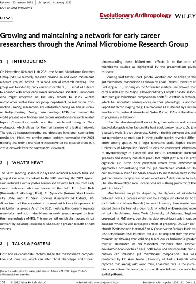 Growing and maintaining a network for early career researchers through the Animal Microbiome Research Group