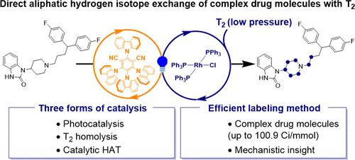 Efficient Aliphatic Hydrogen-Isotope Exchange with Tritium Gas through the Merger of Photoredox and Hydrogenation Catalysts